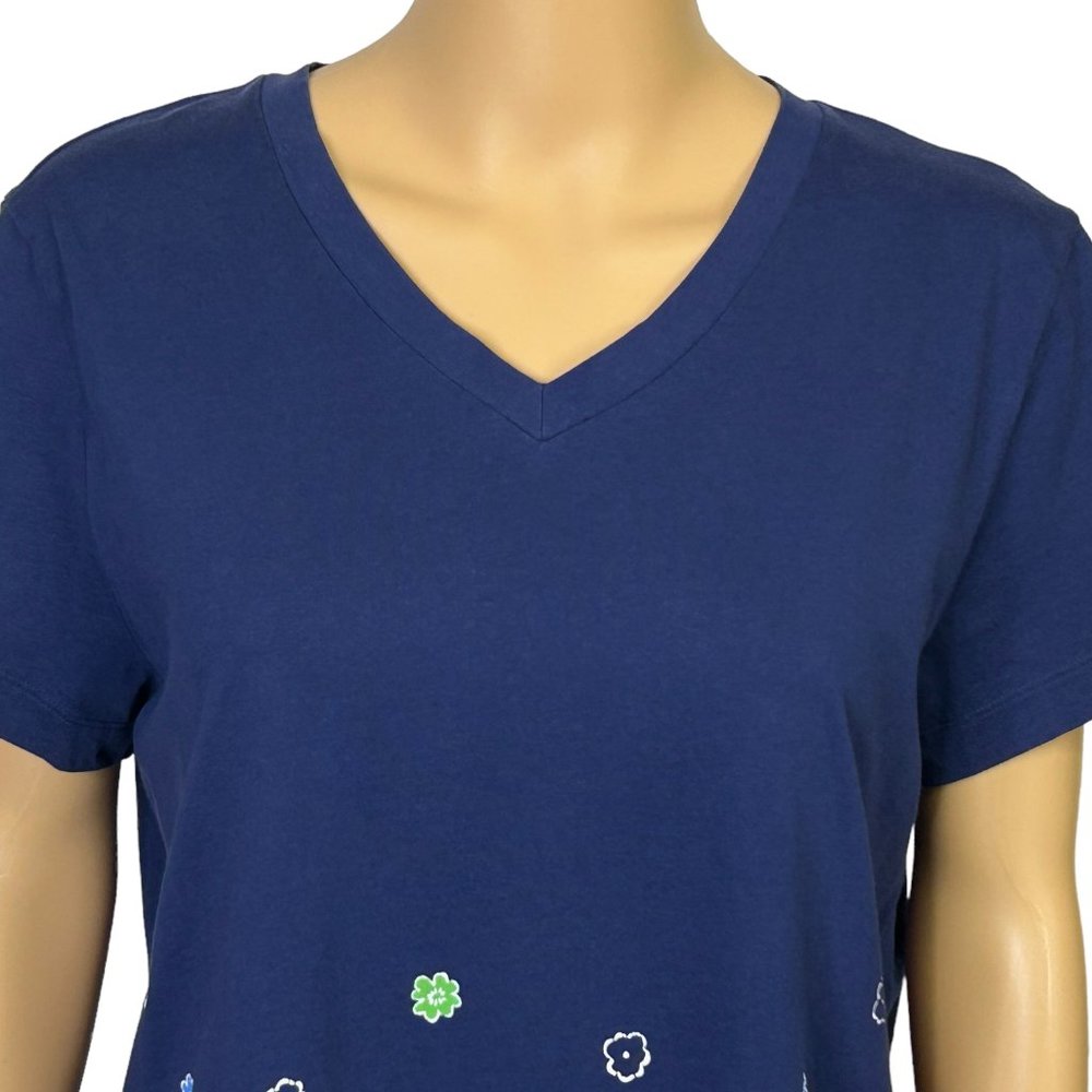 White Stag Womens L (12-14)‎ Blue Floral Short Sleeve V-Neck Blouse Shirt - Picture 2 of 10